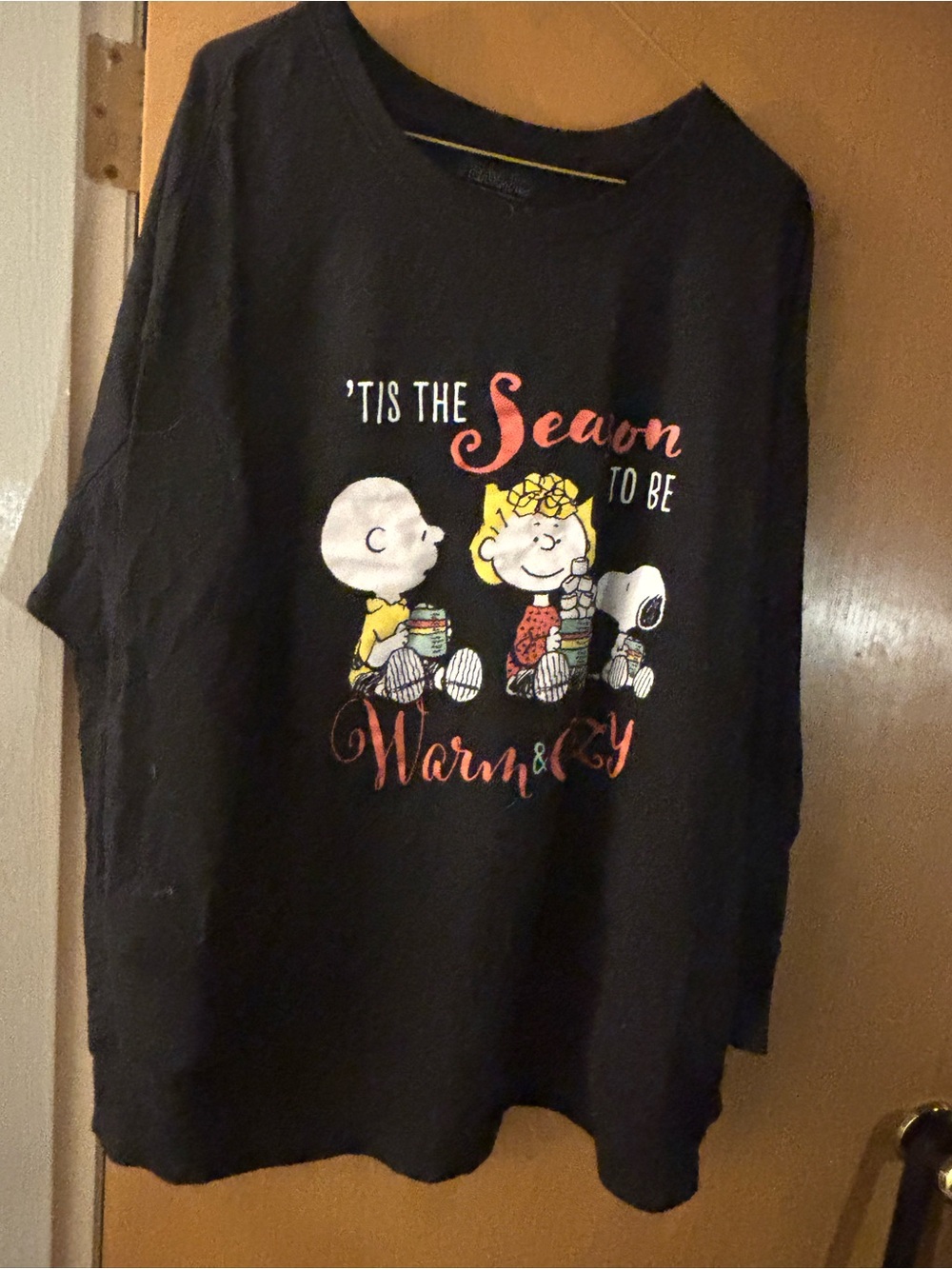 Womens Black 'Tis The Season Peanuts Graphic Long Sleeve Shirt